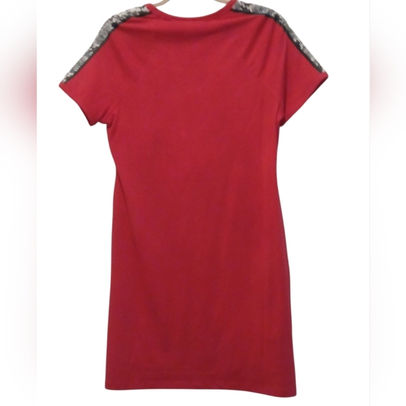 Calvin Klein -NWT Red Mini Dress W/Faux Snake Skin Embellishment On Short Sleeve - Picture 7 of 12